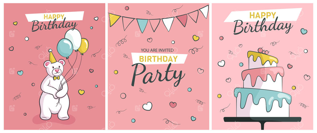 کارت تبریک تولد و قالب دعوت‌نامه مهمانی - تصویر برداری