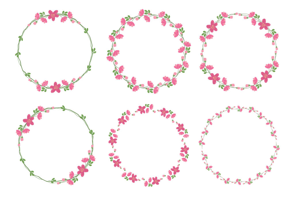 مجموعه فریم گل و تاج گل مینیمال و بامزه به رنگ صورتی برای روز ولنتاین یا بهار - برداری EPS10