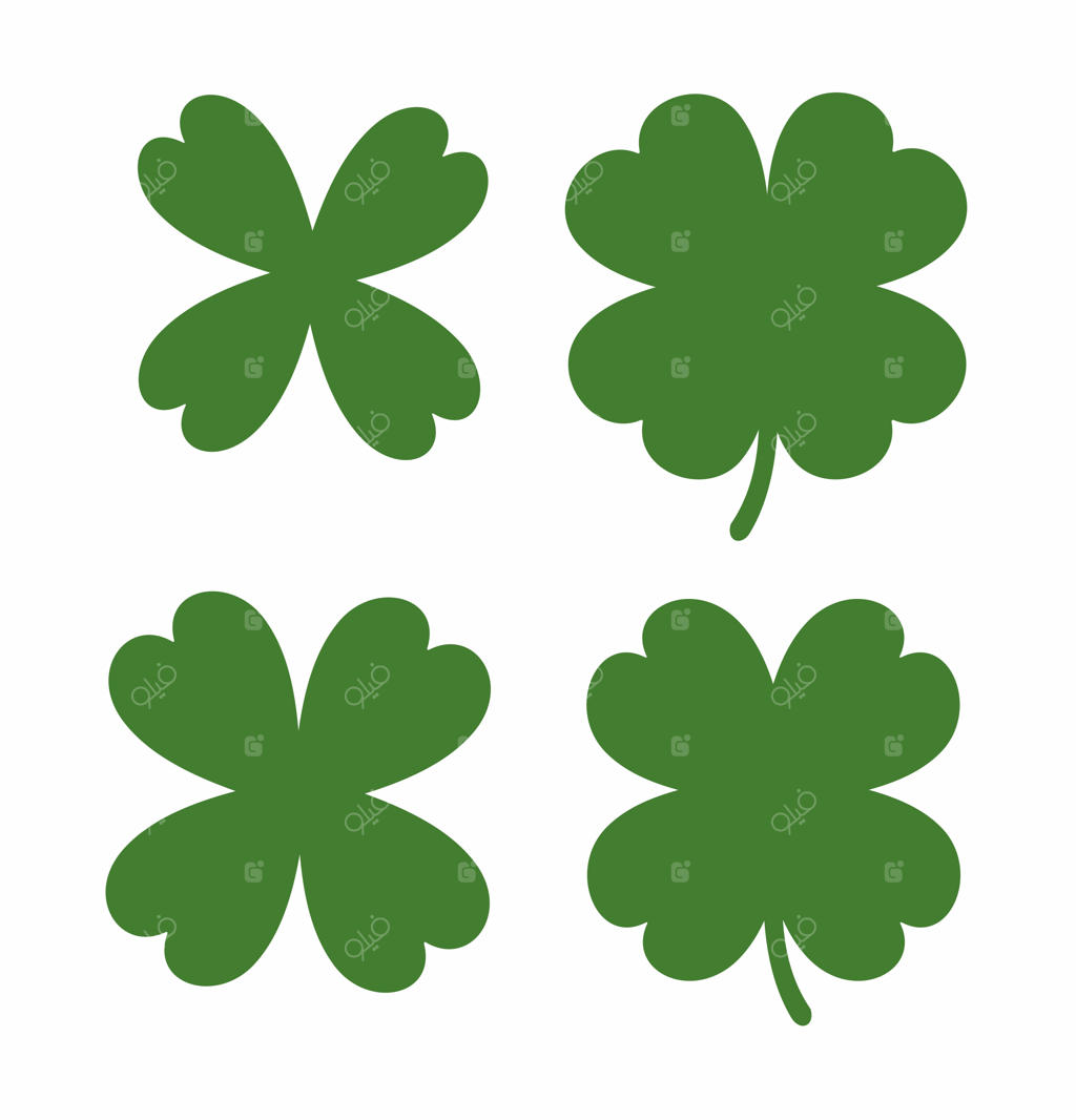 چهار شبدر سبز در زمینه سفید