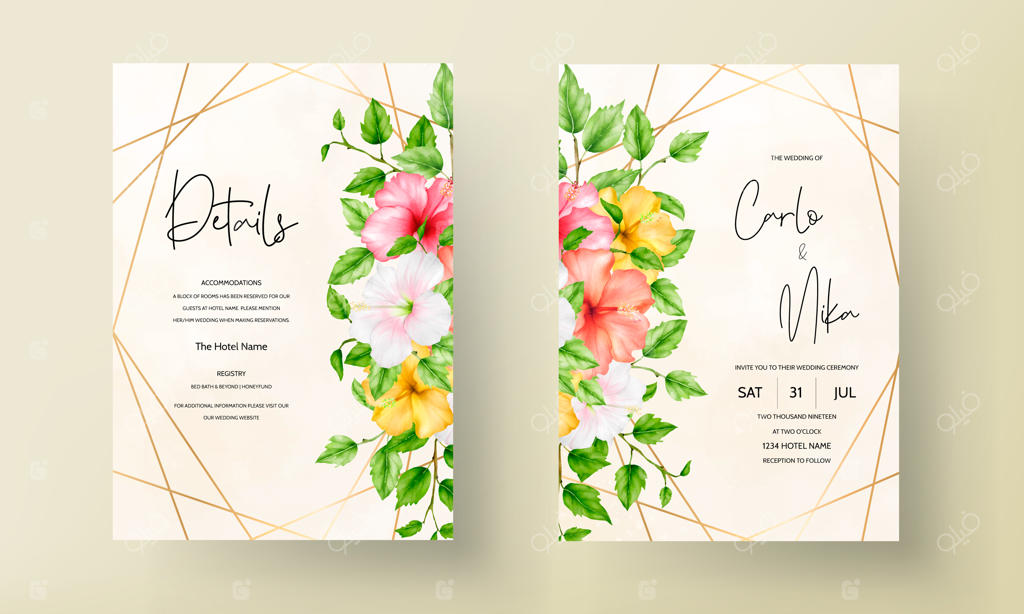 قالب کارت دعوت عروسی با طرح گل‌های زیبای تابستانی