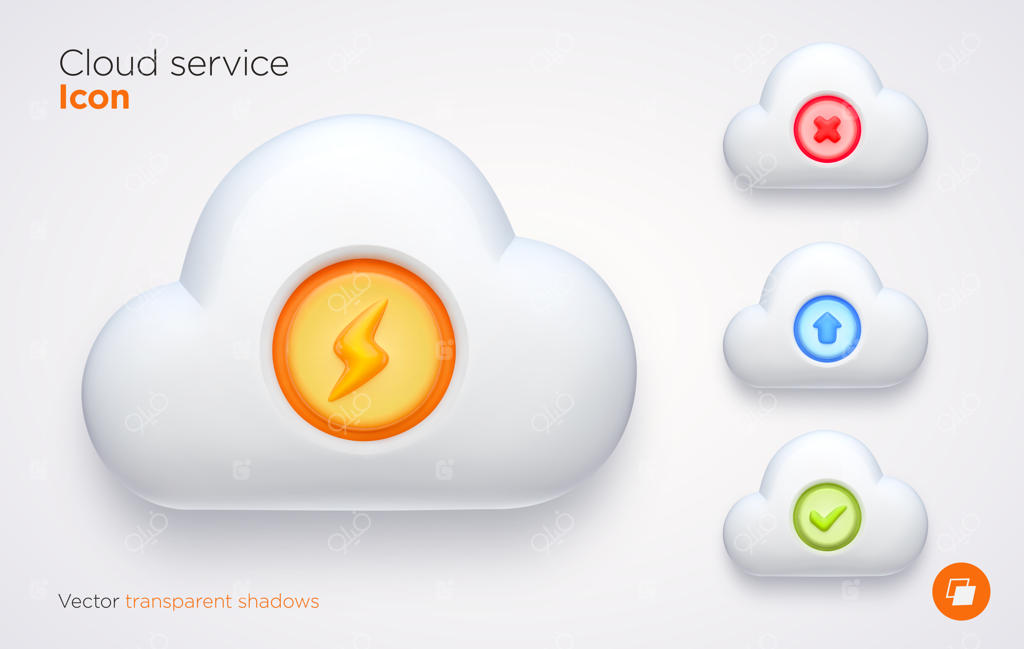 مجموعه‌ای از عناصر ابر رایانه با سایه‌های شفاف.