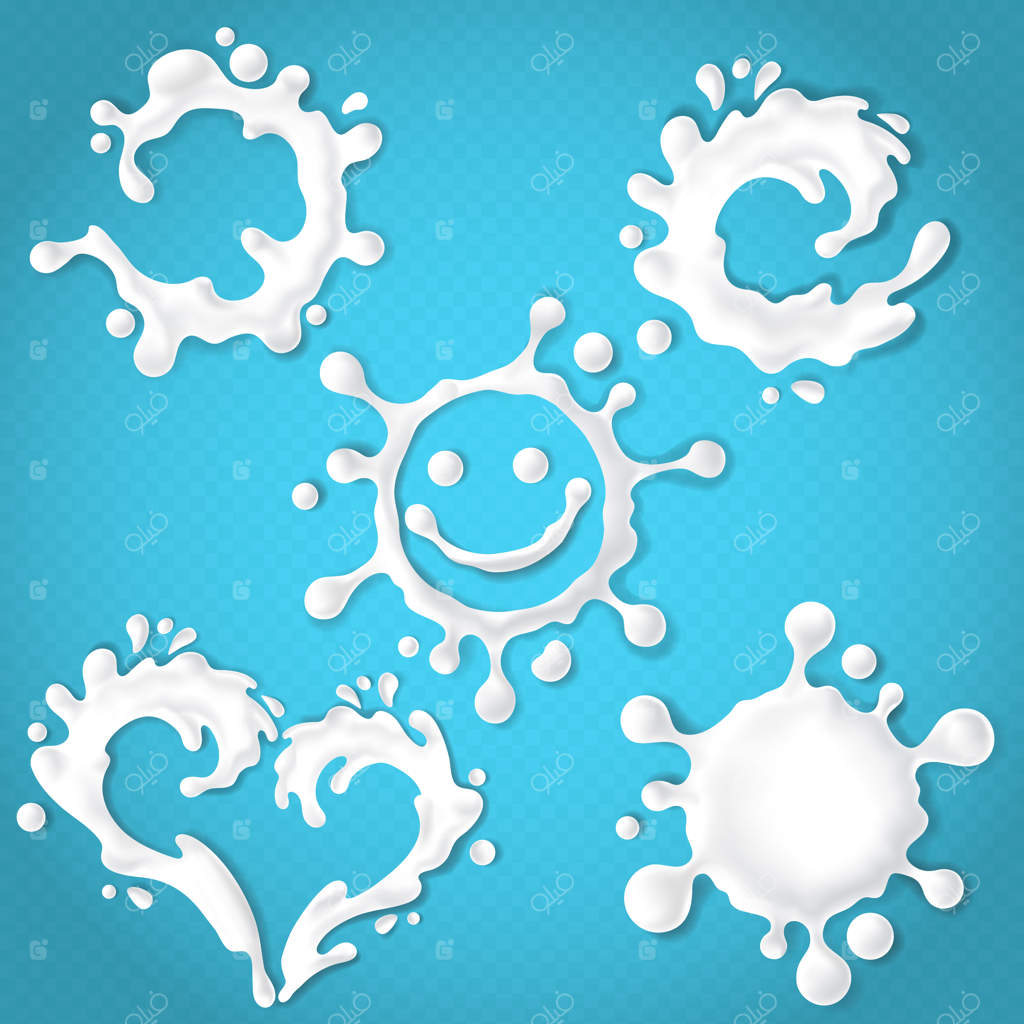 پاشش‌های واقعی شیر یا ماست همراه با قطرات، لکه‌های انتزاعی محصولات لبنی سفید رنگ