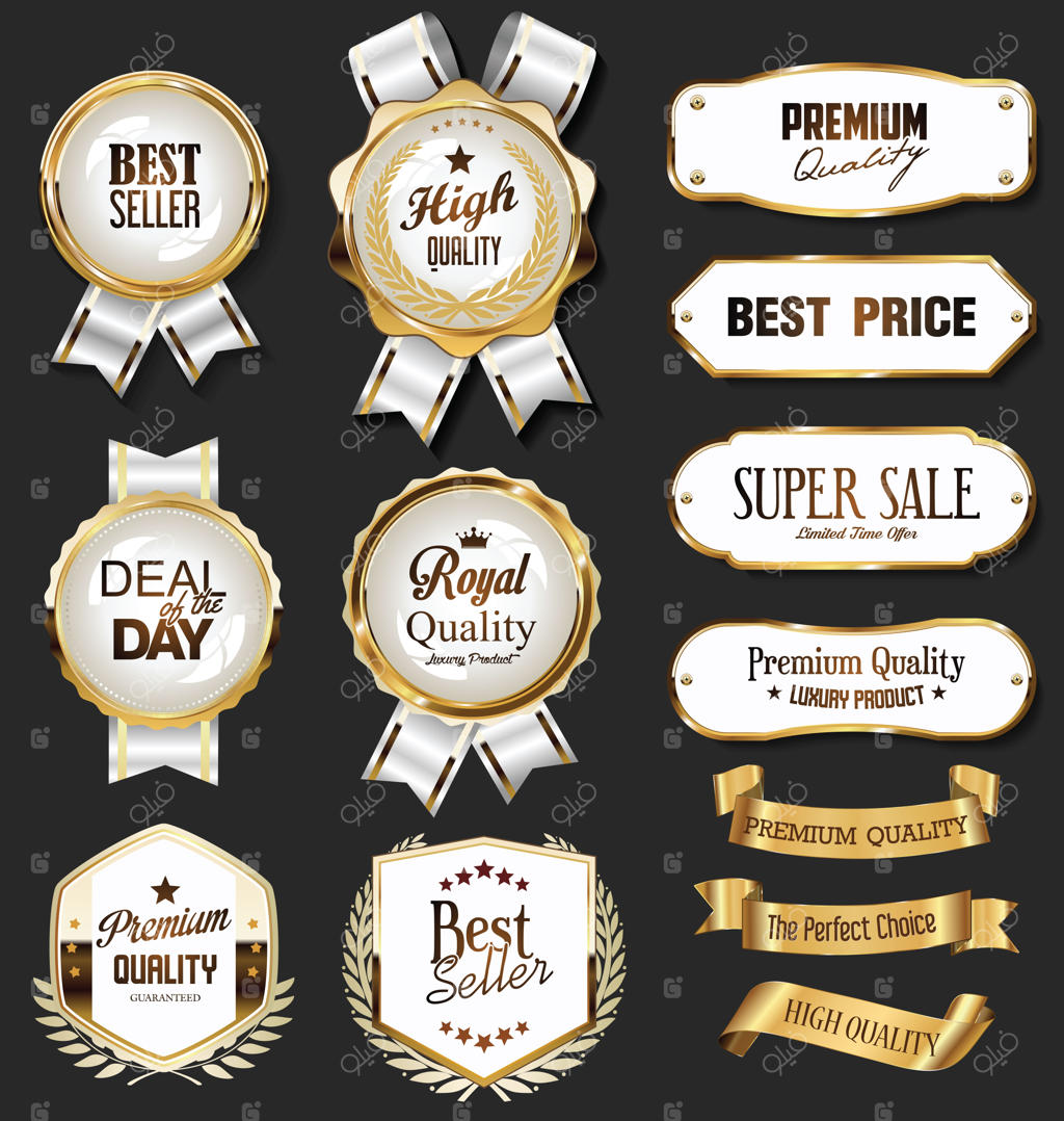 برچسب‌ها و نشان‌های قدیمی و طلایی کلاسیک