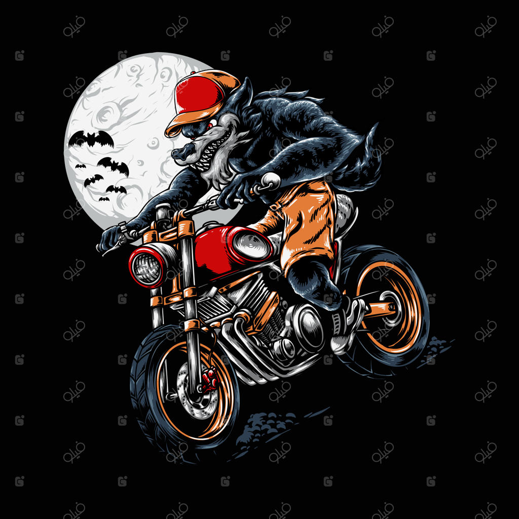 تصویرسازی گرگینه سوار در شب هالووین