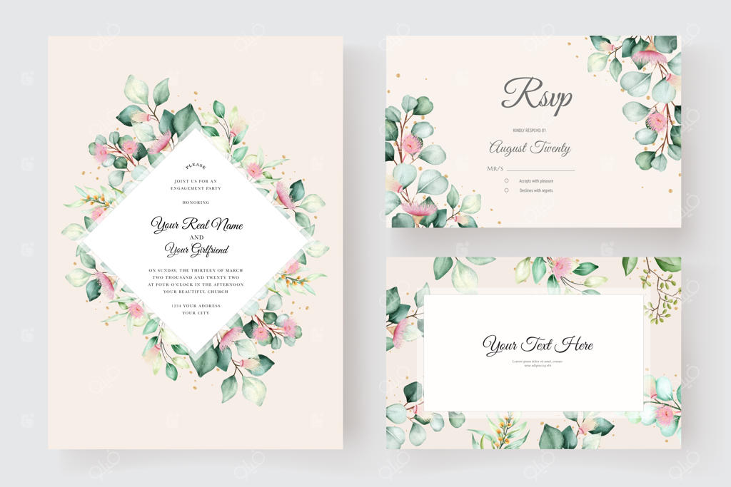 مجموعه کارت دعوت دست‌کشیده با طرح گل و برگ