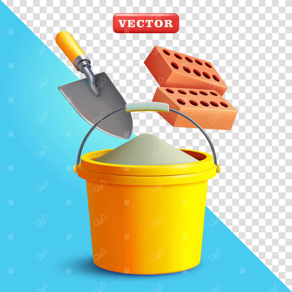 بیلچه آجر، سطل پر از سیمان سه‌بعدی: مناسب برای صنعت و طراحی