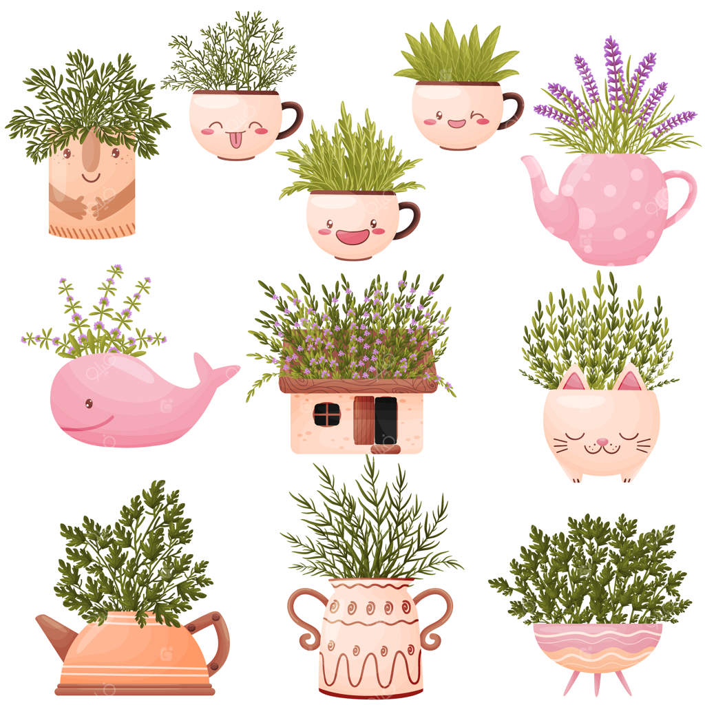 مجموعه‌ای از گلدان‌های بامزه به شکل حیوانات مختلف با گل‌های وحشی.