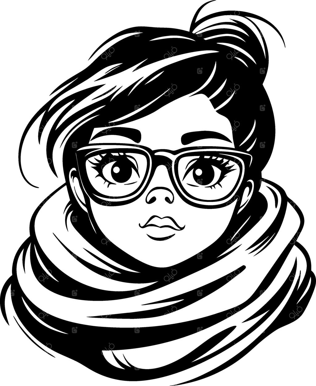 تصویرسازی دختر شیک عینکی با شال برای پروژه‌های مد و طراحی