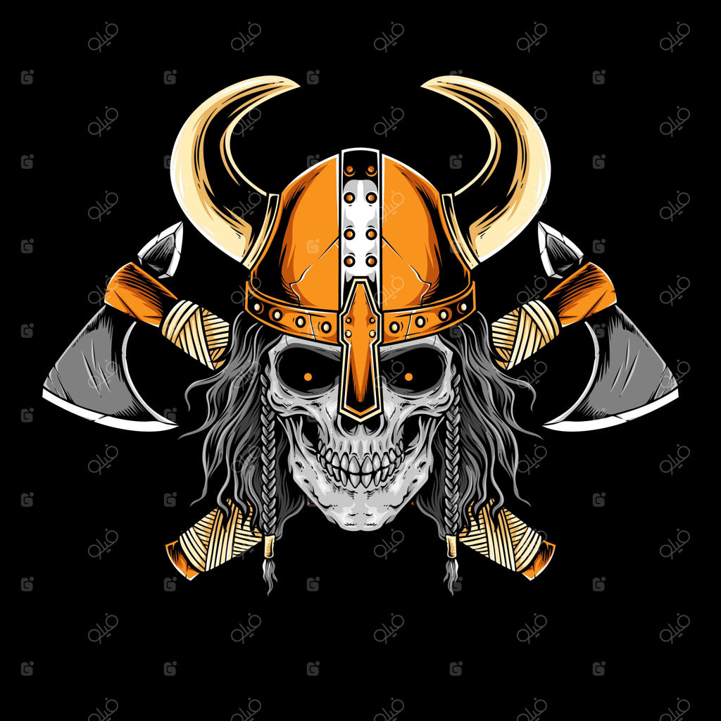 اثر هنری وکتور جمجمه وایکینگ با زره