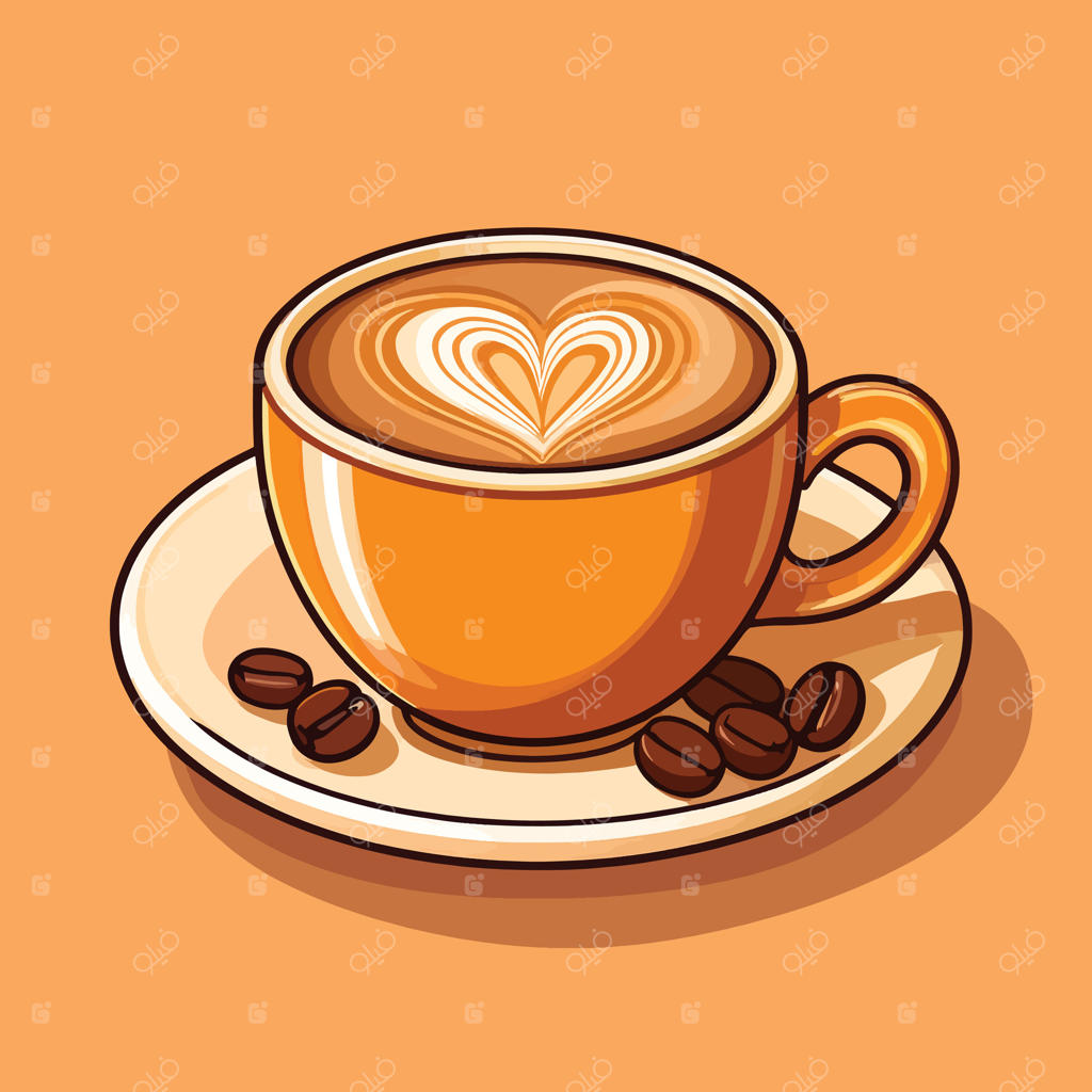 تصویر کارتونی آیکون فوم عاشقانه قهوه با دانه‌های قهوه.