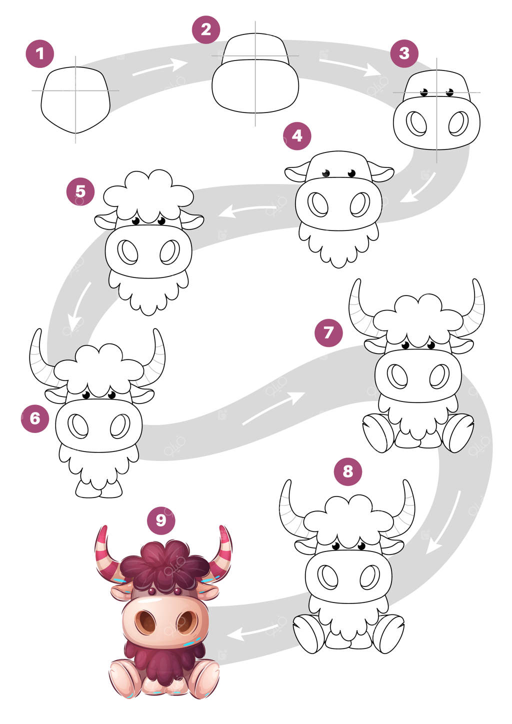 آموزش قدم به قدم کشیدن شخصیت کارتونی گاو و گوساله