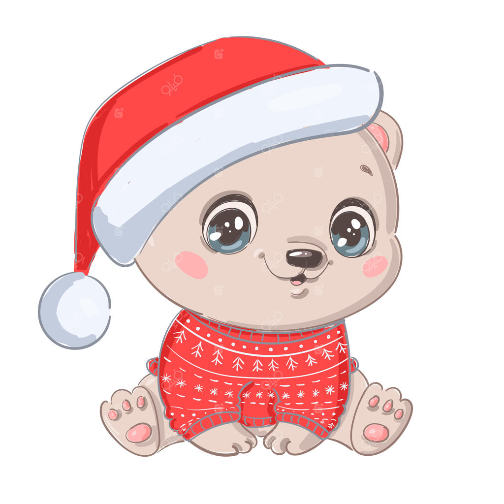 تصویر یک خرس قطبی بامزه کارتونی کریسمس همراه با حیوانات کریسمسی کارتونی بامزه