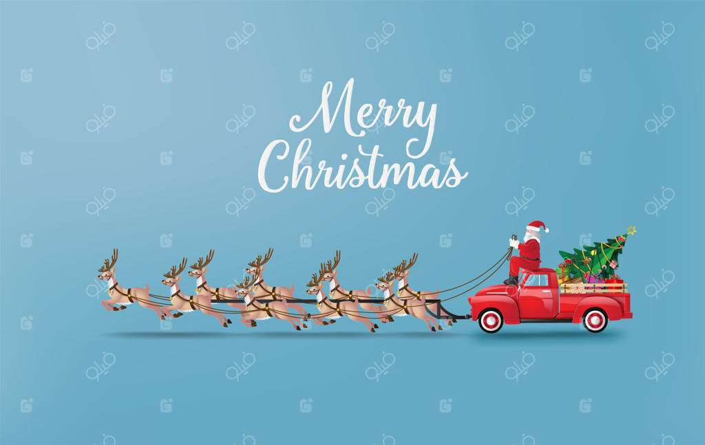 کریسمس مبارک و سال نو خوش با بابانوئل و گوزن شمالی