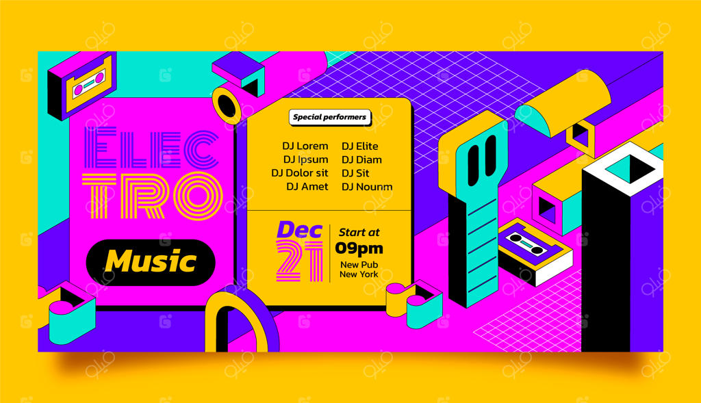 قالب بنر افقی برای رویداد موسیقی الکترونیک