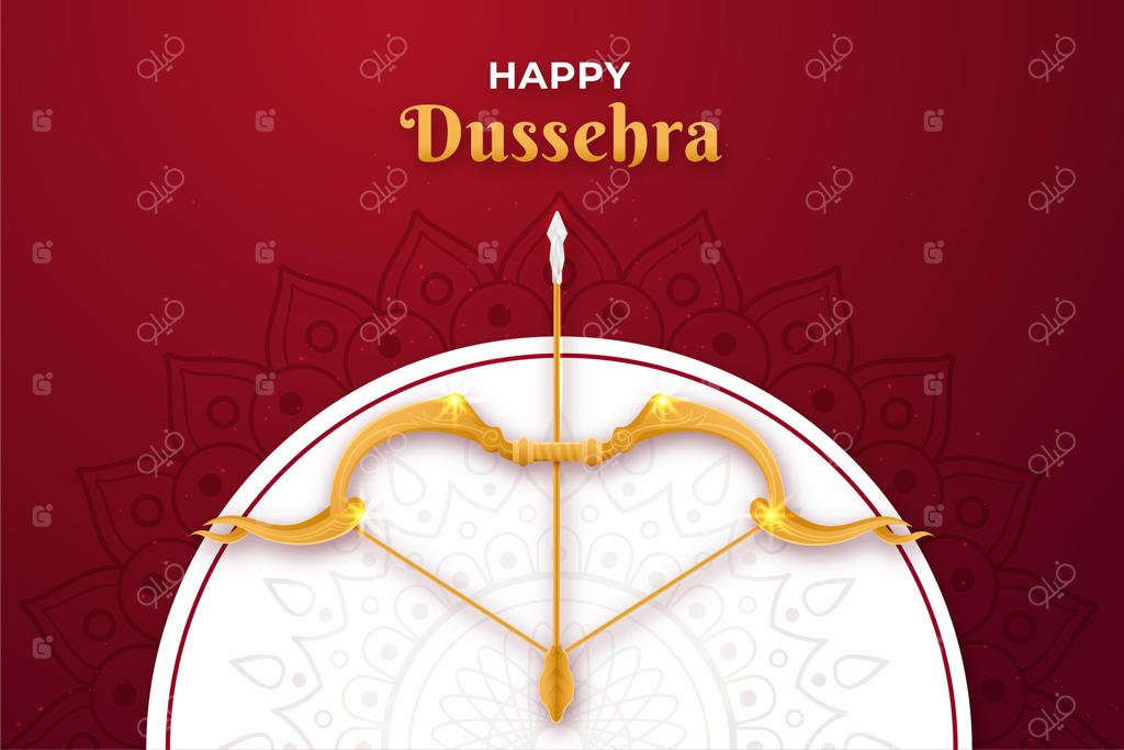 پس‌زمینه تخت جشن دوسهرا با کمان و تیر