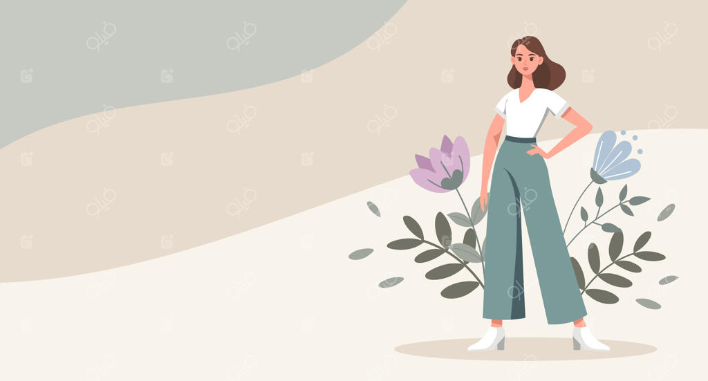 زن شیک در میان گل‌های زیبا