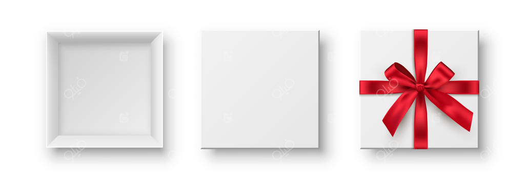 جعبه هدیه با روبان قرمز: بسته و باز