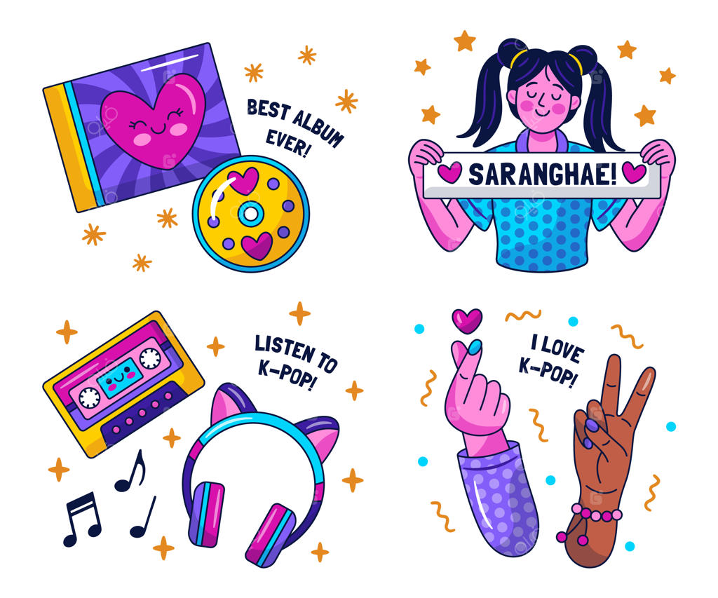 طرح مجموعه استیکرهای بامزه کی‌پاپ