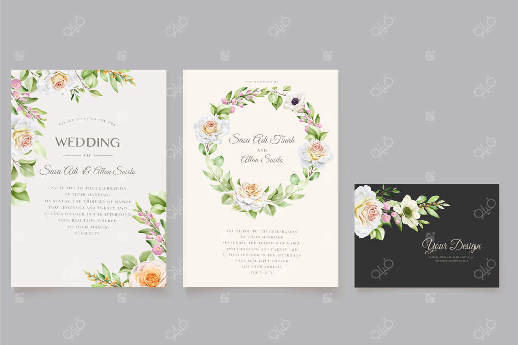 مجموعه کارت دعوت عروسی گل‌های رز دست‌ساز زیبا