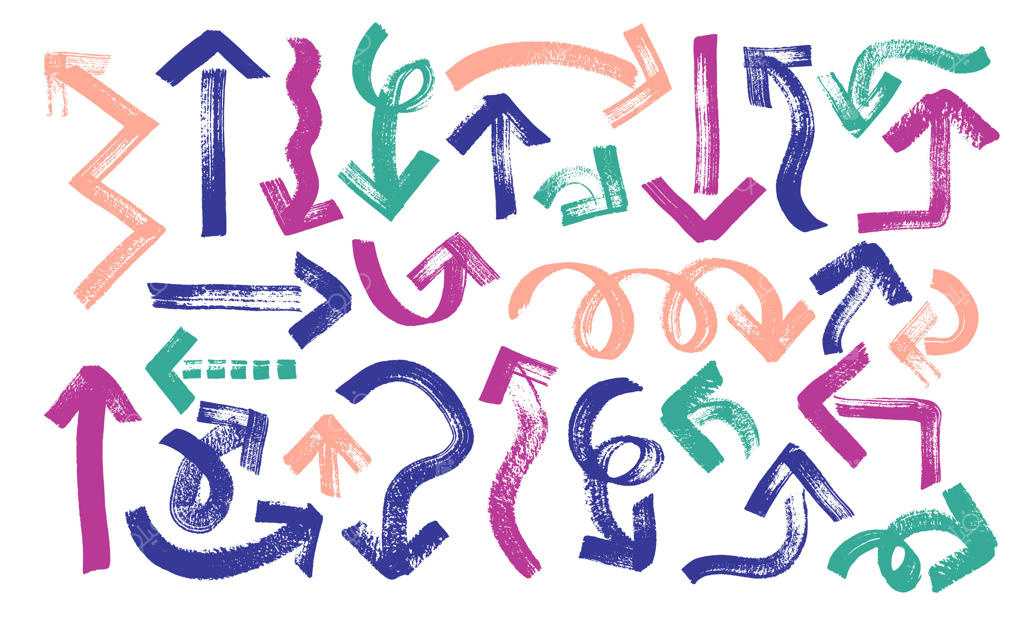 مجموعه فلش‌های کارتونی کشیده شده با قلم‌مو و ماژیک.