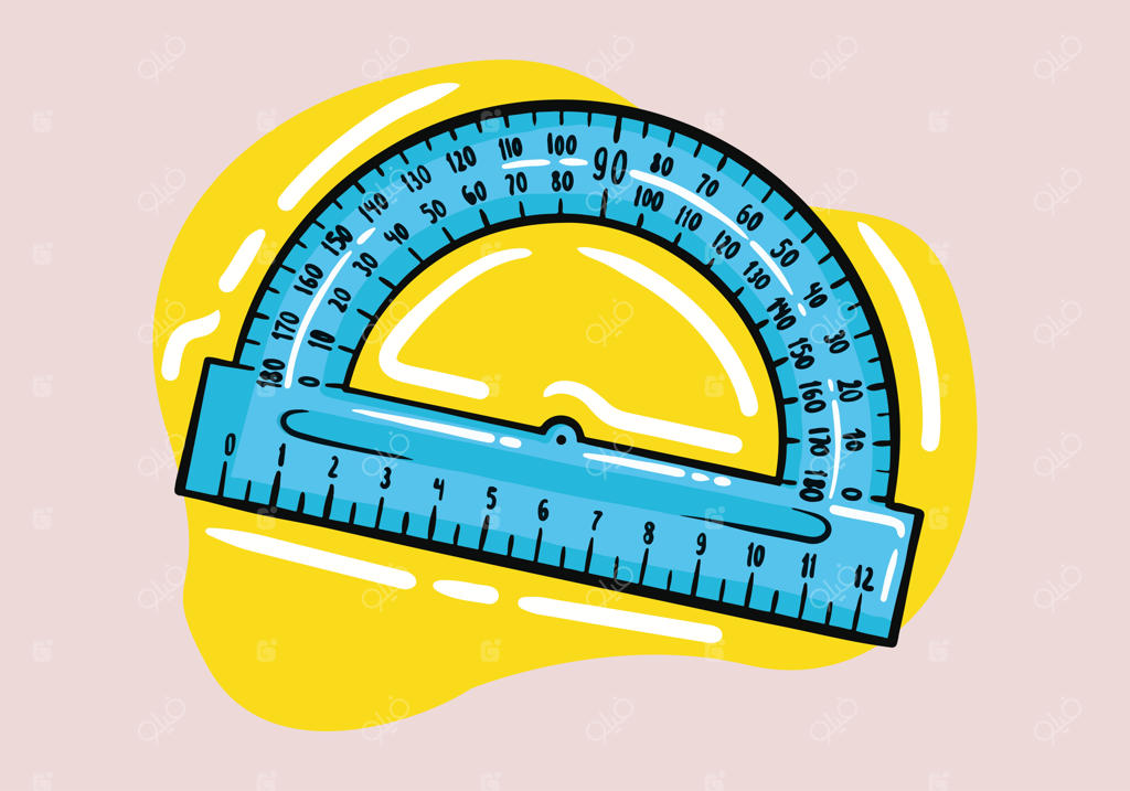 نقاله آبی دست‌کشیده. ابزار اندازه‌گیری. آیکون وکتور. سبک کارتونی ساده.