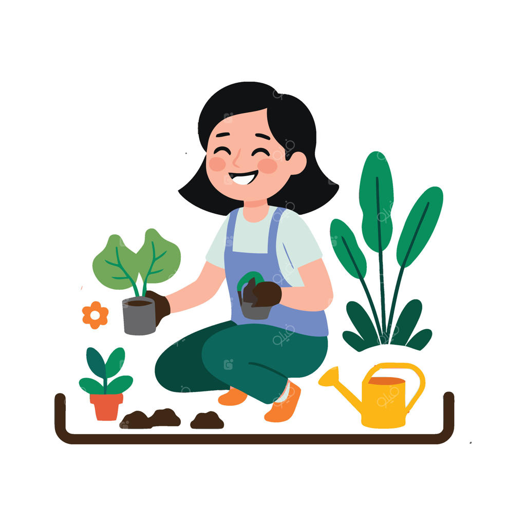 زنی در باغ همراه با گیاهان نشسته است