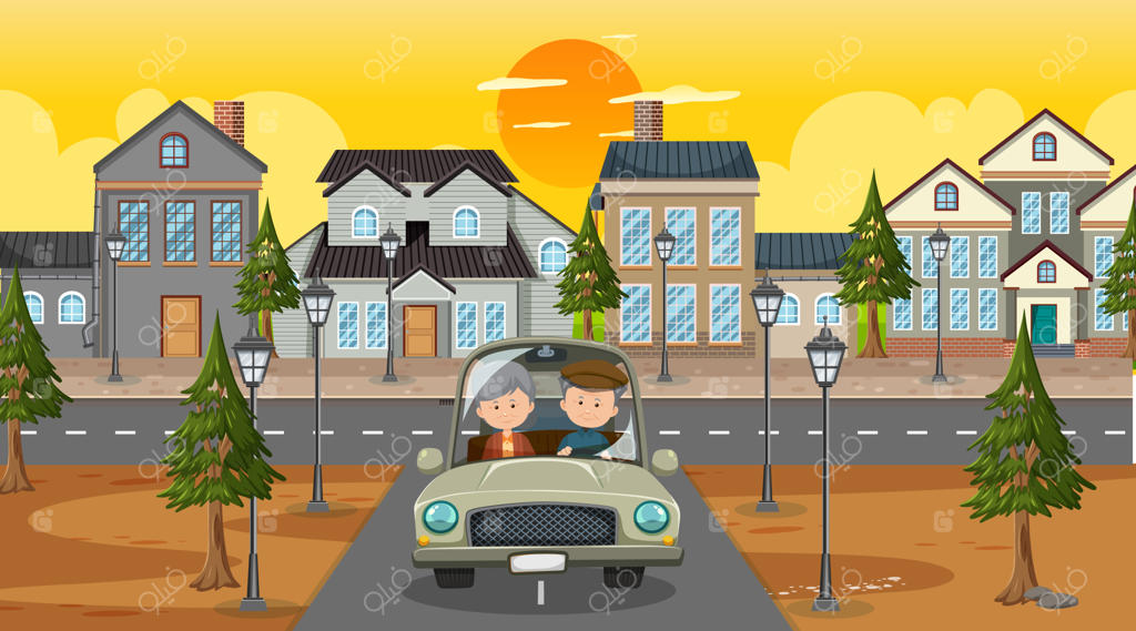 زوج سالخورده در جاده در حال رانندگی