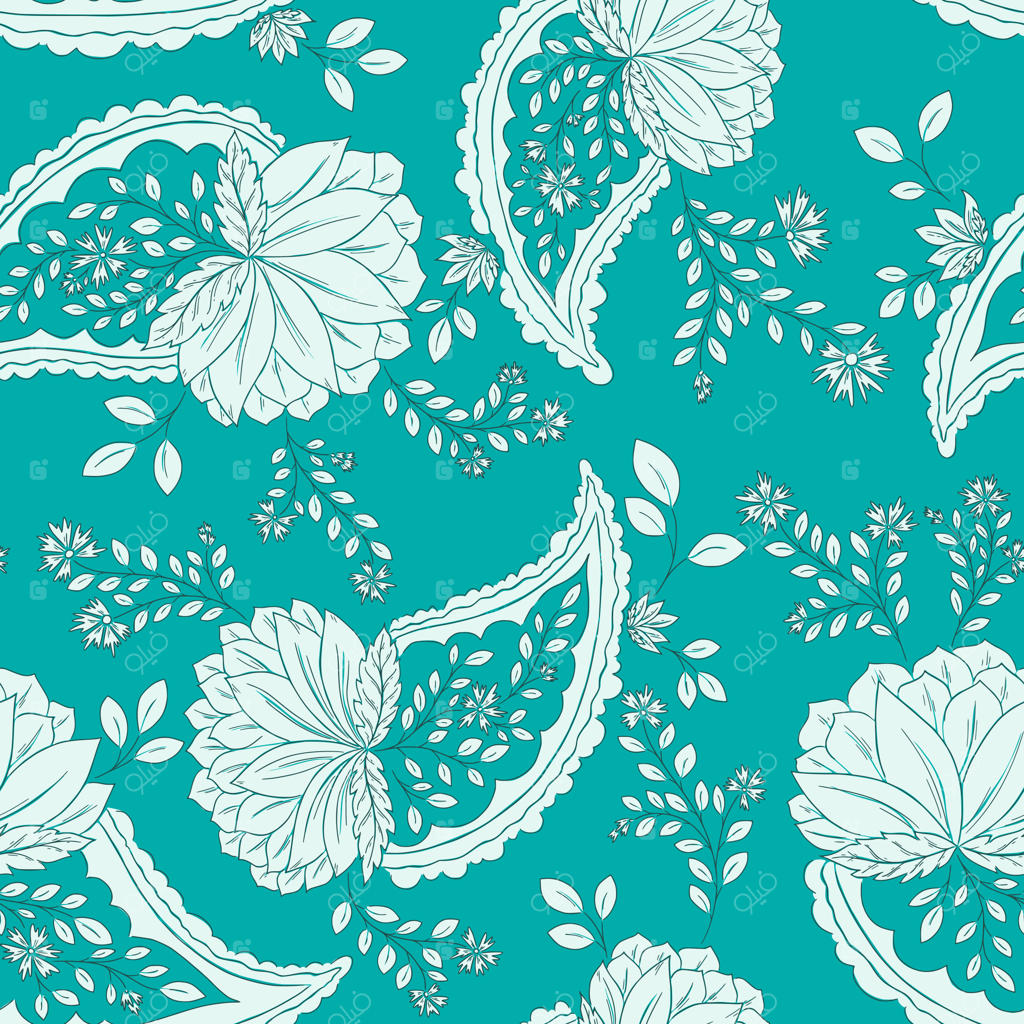 طرح زیبای بته‌جقه روی پس‌زمینه سبز دریایی