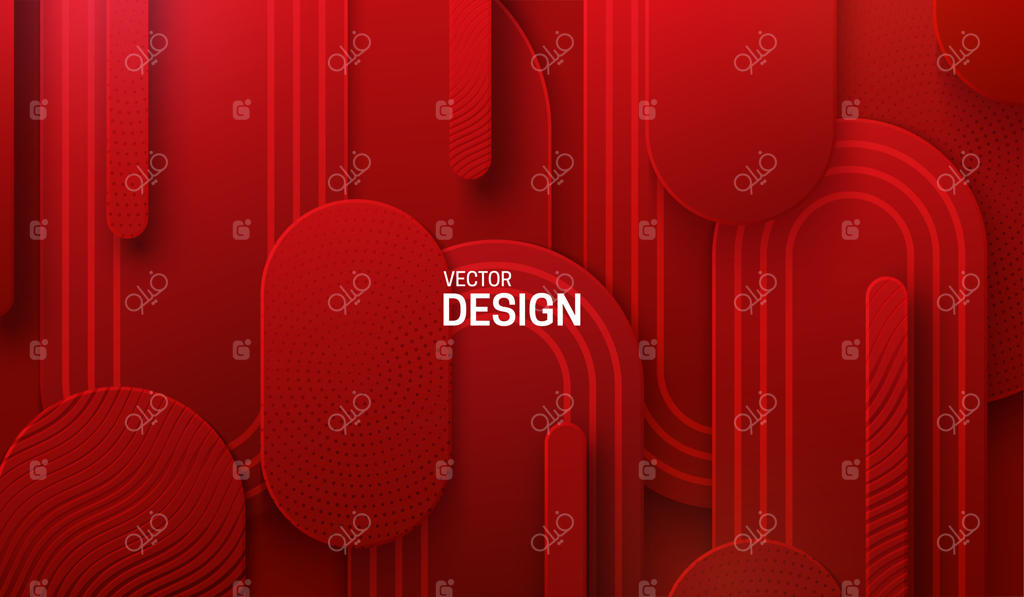 پس‌زمینه قرمز کاغذبری با اشکال هندسی انتزاعی و بافت حکاکی‌شده