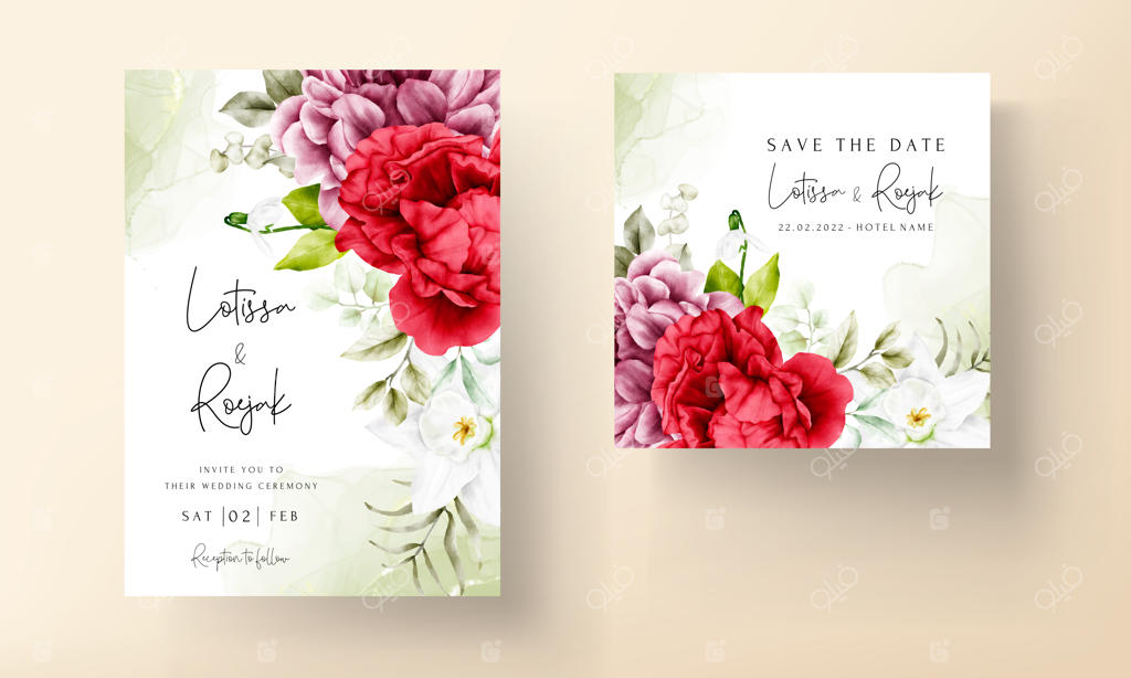 الگوی کارت دعوت گل صد تومانی شکوفا با آبرنگ زیبا