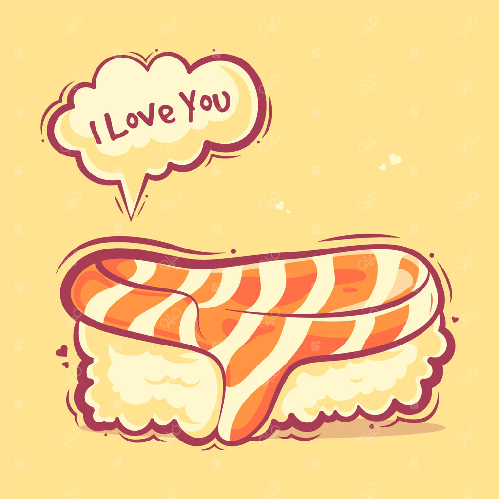 تصویر کارتونی بامزه سوشی و برنج در حال بغل کردن