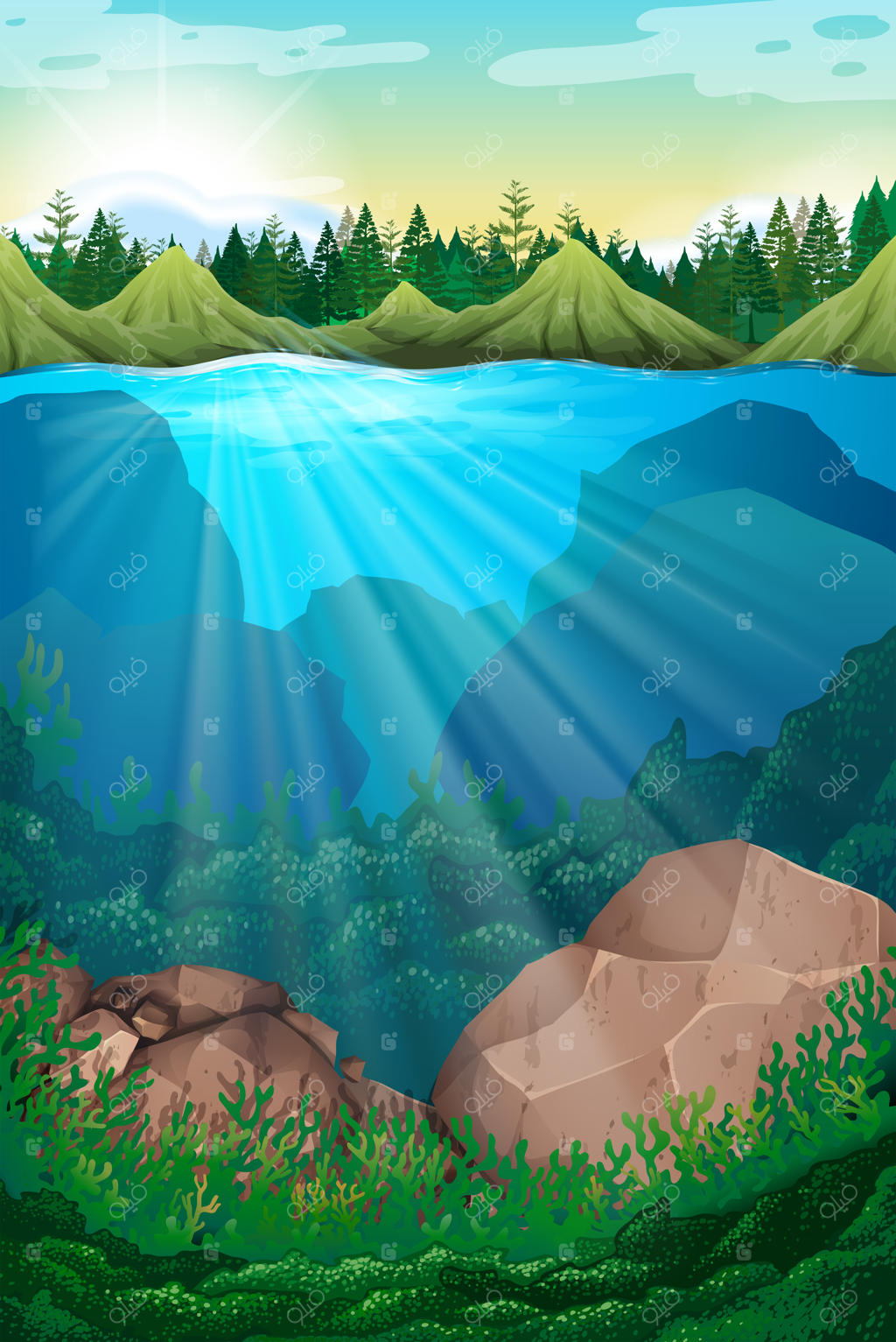 نمایی از دریا و زیر آب