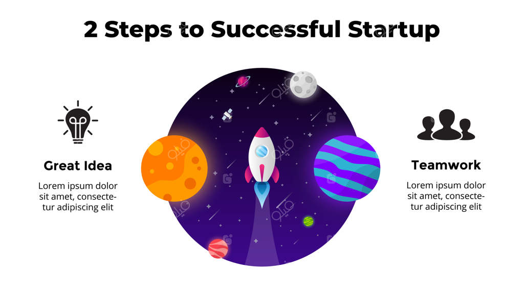 اینفوگرافیک وکتور استارتاپ: شلیک موشک به فضا - قالب اسلاید ارائه