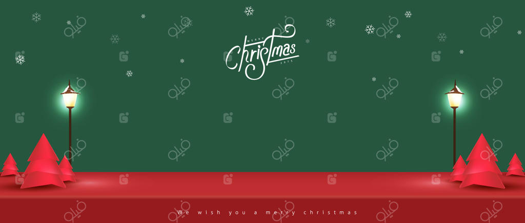 بنر کریسمس مبارک با نمایش محصولات در استودیوی رومیزی