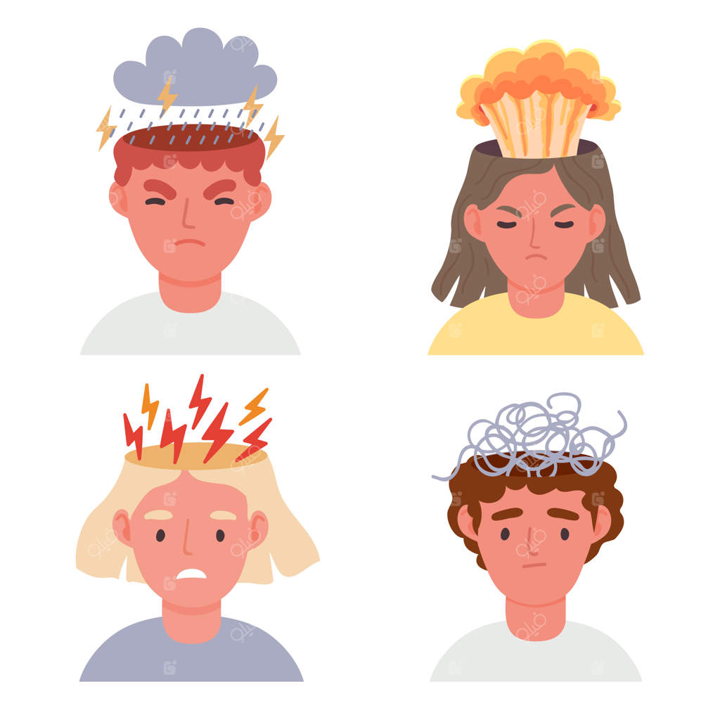 افکار منفی و افسردگی: مفاهیم مرد و زن با حال ناخوش و افکار تیره و تار