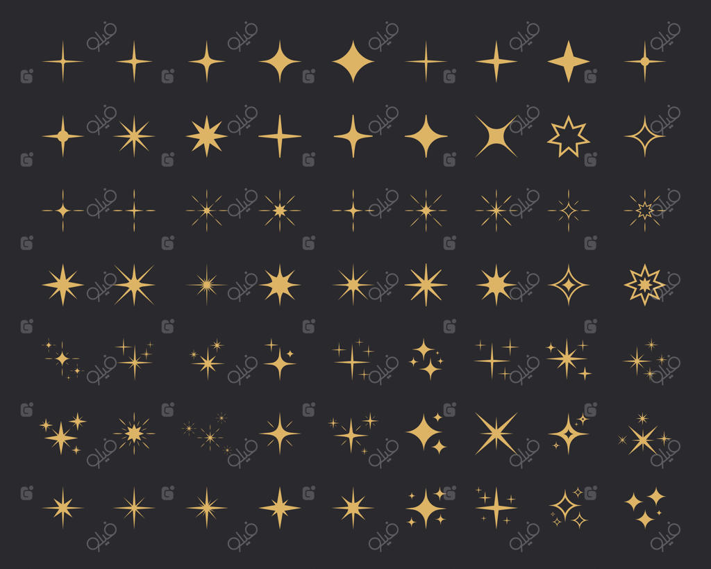مجموعه آیکون‌های تزئینی ستاره طلایی روی پس‌زمینه سیاه