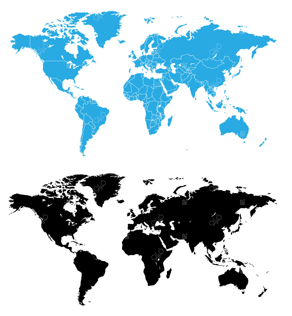 دو نقشه دقیق جهان، یکی با مرزبندی کشورها