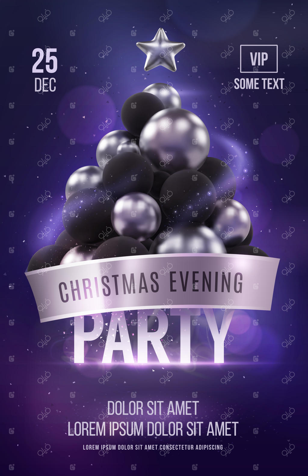 پترن پوستر مهمانی کریسمس با درخت نقره‌ای کریسمس