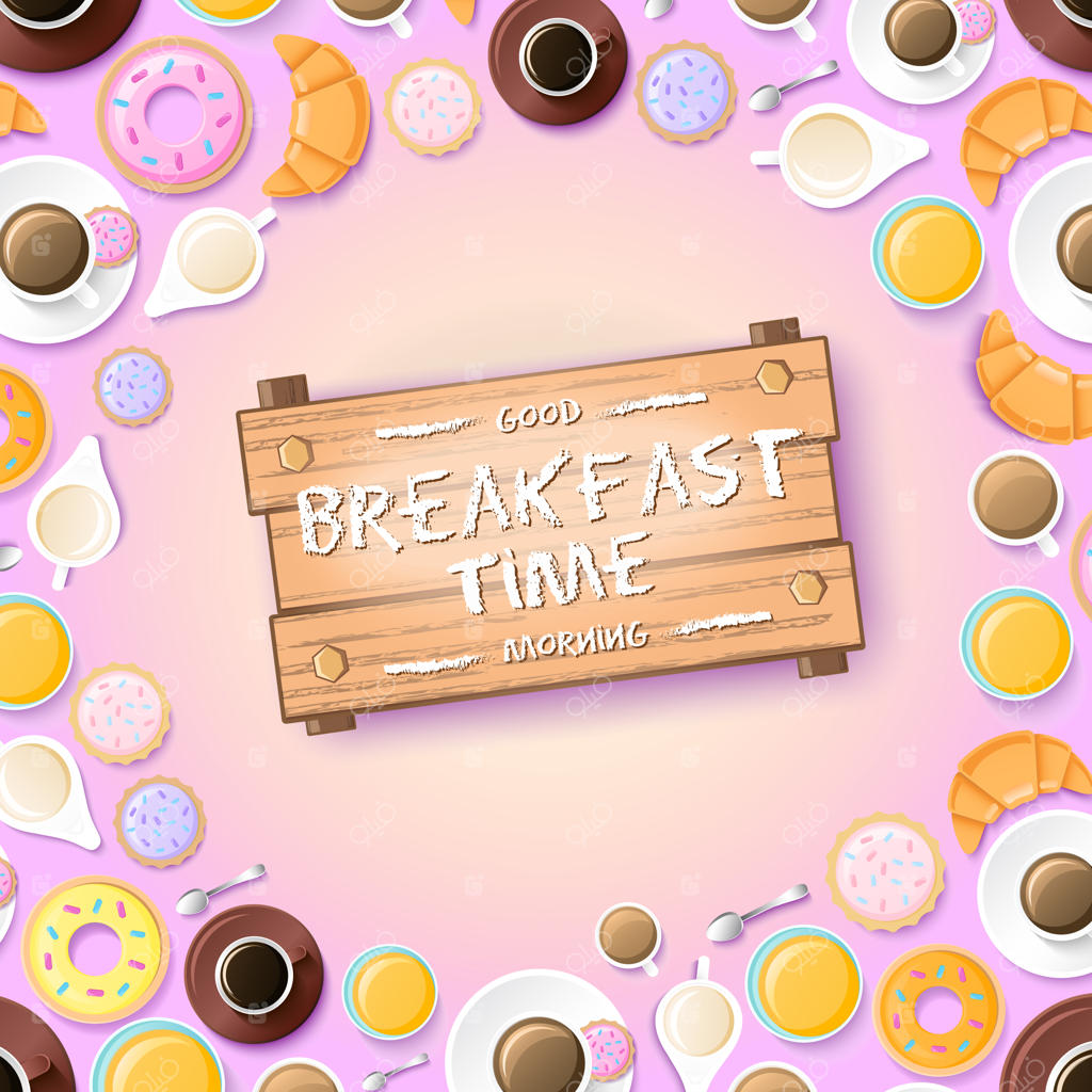 پترن صبح شیرین با پنکیک، دسرها، کروسان، عسل و دو فنجان قهوه - تصویرسازی برای دو نفر