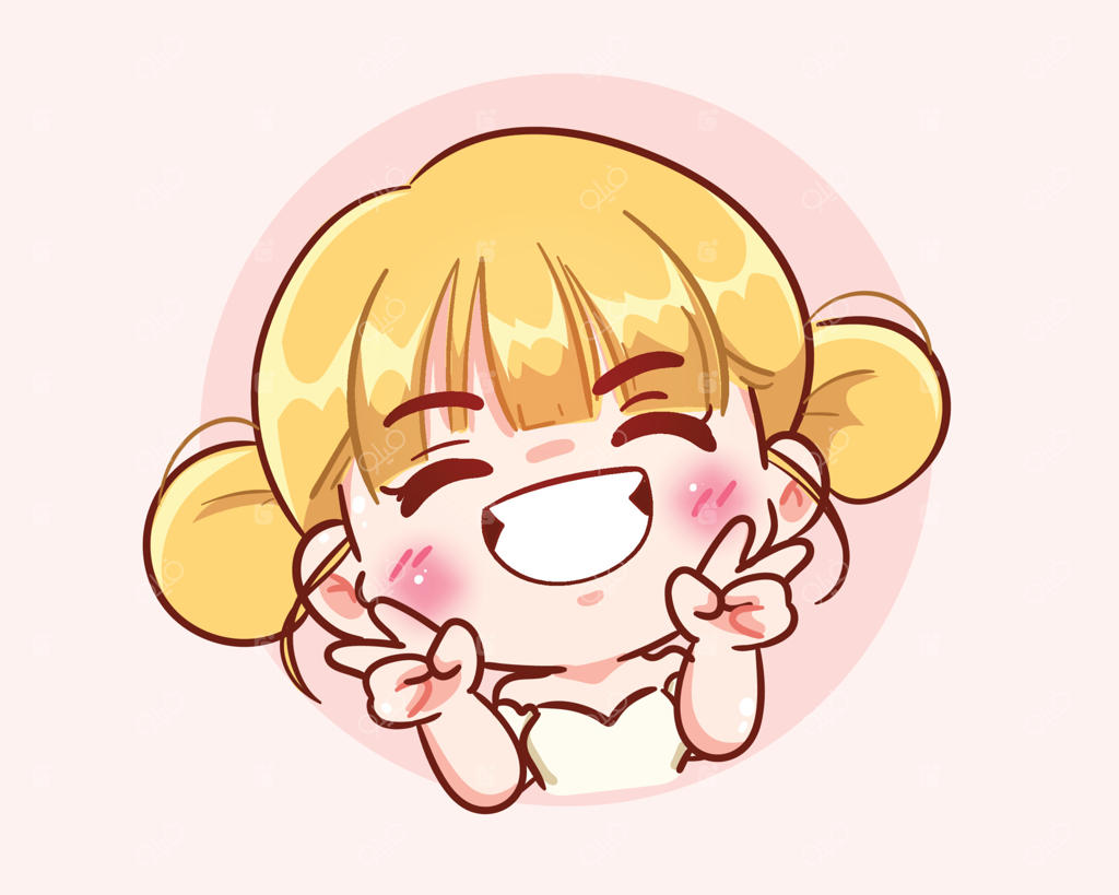 تصویرسازی کارتونی و دستی دختر بامزه خندان با ژست دو انگشتی، طرح لوگو و بنر