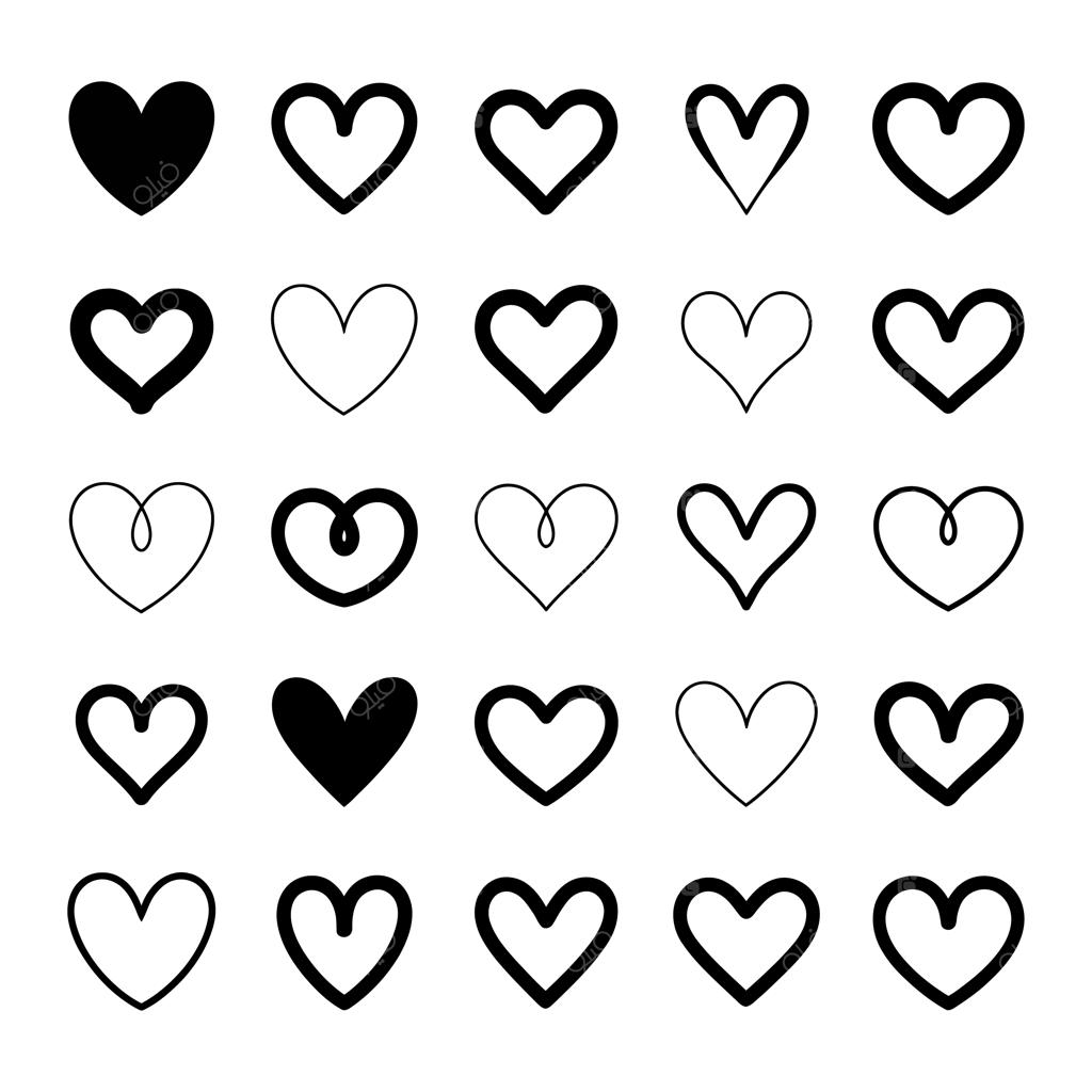 وکتور مجموعه اشکال متنوع قلب، جدا شده در پس‌زمینه سفید