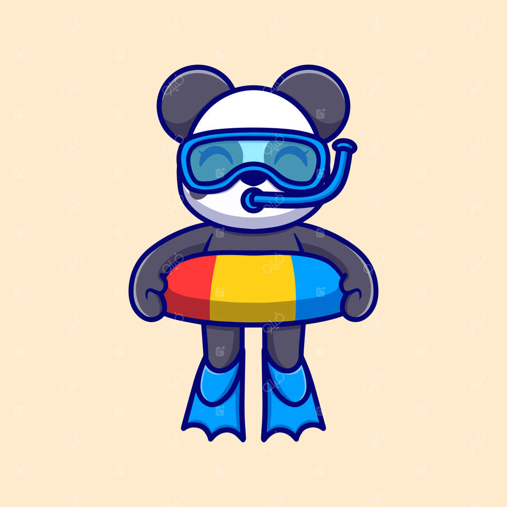 آیکون وکتور پاندا غواص بامزه - تصویرسازی آیکون حیوانات - وکتور پریمیوم