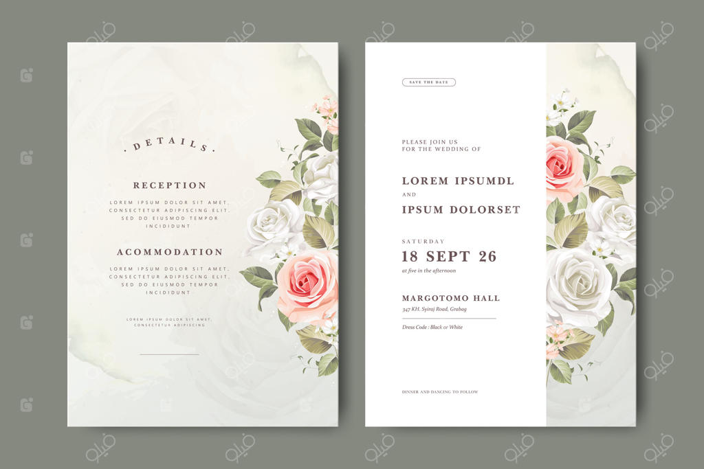 دعوتنامه عروسی با طراحی گل‌های زیبا