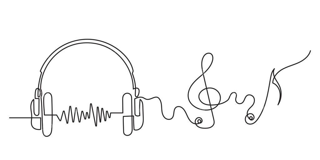 وکتور طراحی تک‌خطی هدفون و نت‌های موسیقی