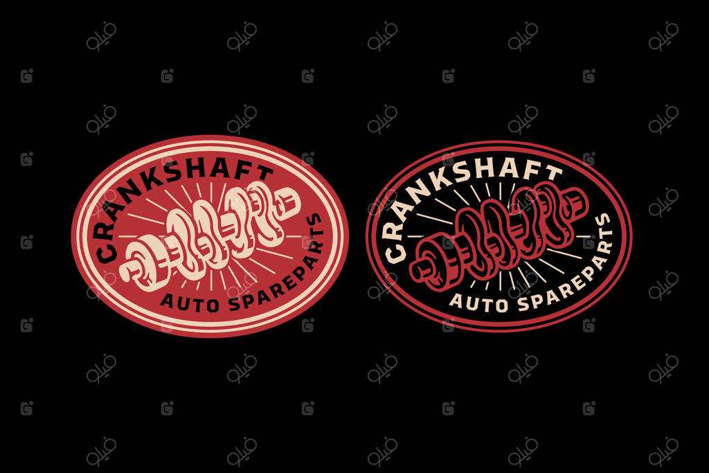 مجموعه لوگو و نشان قدیمی قطعات میل‌لنگ خودرو برای گاراژ و کارگاه. نشان و برچسب قطعات میل‌لنگ ماشین کلاسیک. طرحی از برچسب‌های یدکی میل‌لنگ خودرو.
