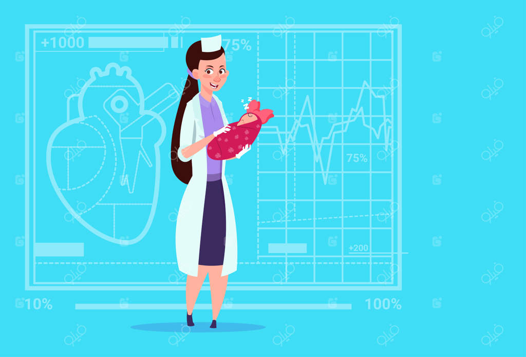 پزشک زن نوزاد دختر را در بیمارستان کلینیک های زایمان نگه می‌دارد