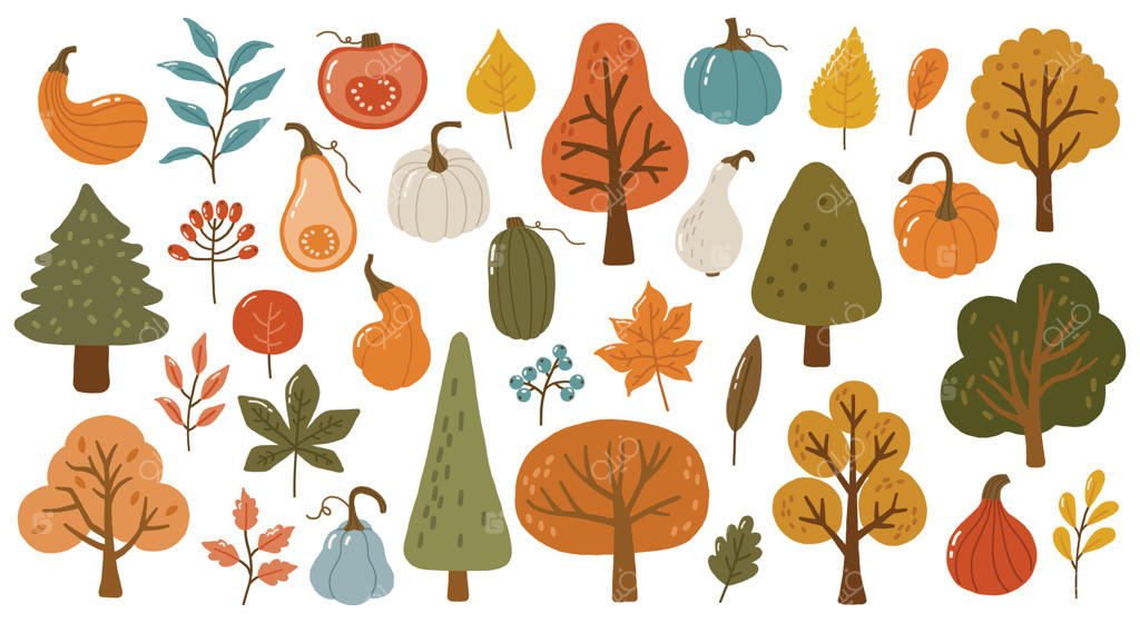 تصاویر پاییزی رنگارنگ از درختان و کدوها