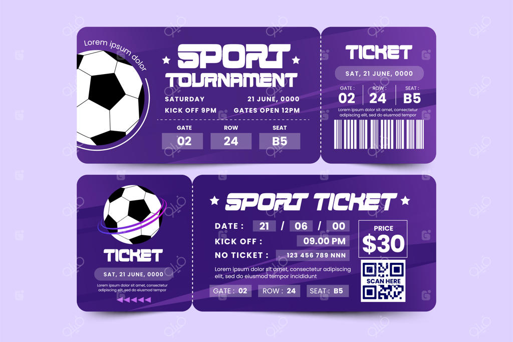 قالب طراحی بلیط مسابقات فوتبال - ساده و قابل تنظیم