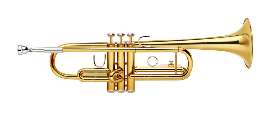 ترومپت طلایی واقع‌گرایانه روی زمینه سفید