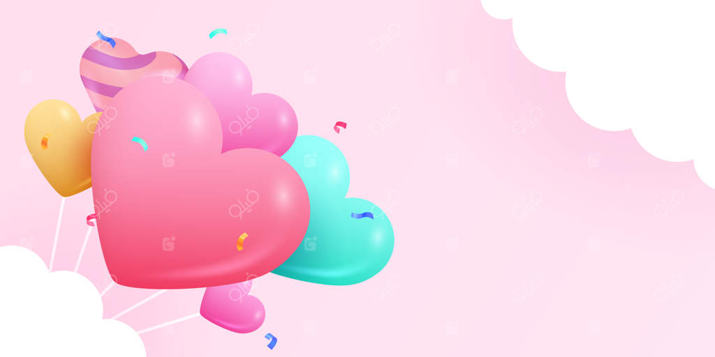 پس‌زمینه روز ولنتاین با بادکنک‌های قلب پرواز. تصویر وکتور